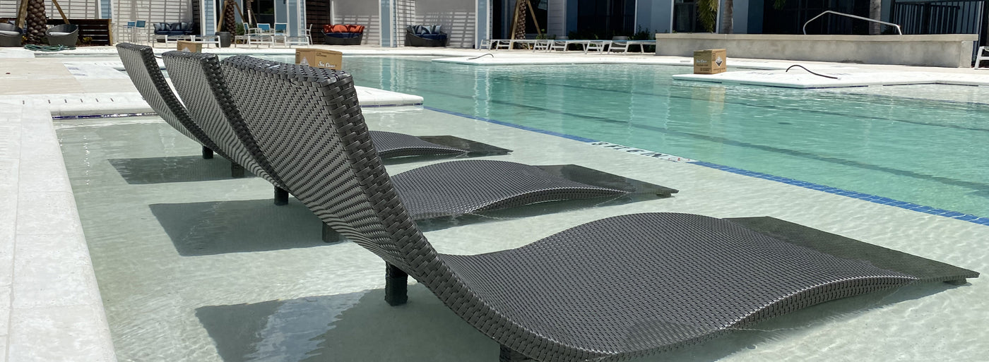 Designed to fit any commercial or residential project with style and durability. The Wave Chaise Lounge is a spectacular addition to your poolside. The curved frame allows the user to soak in the water and the sun.
